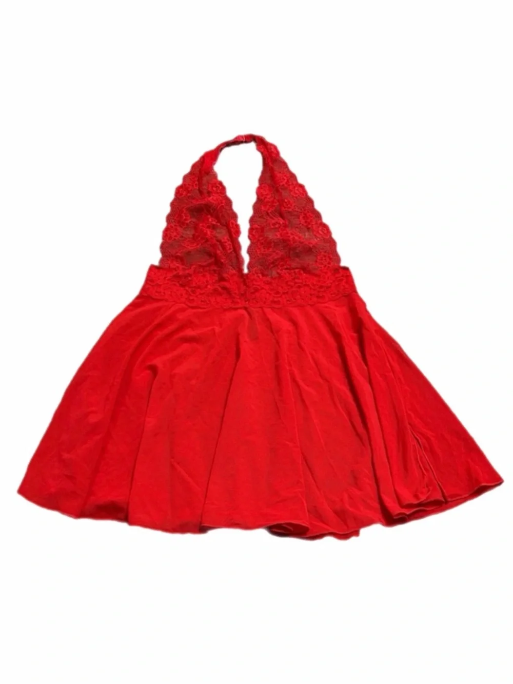 90s/Y2K European Vintage René Rofé Mesh/Lace Halter Babydoll Lingerie Slip Red M